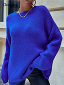 Zimski veliki rebrasti pleteni puloveri Ženski udobni široki puloveri s O izrezom Jednobojni džemperi 2022. Jesen 2022. Retro Topli džemperi dugih rukava