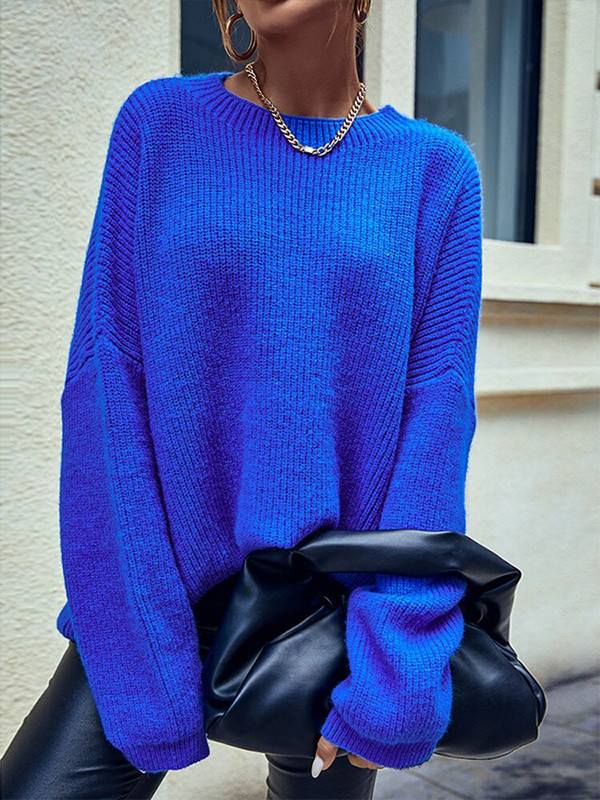 Zimski veliki rebrasti pleteni puloveri Ženski udobni široki puloveri s O izrezom Jednobojni džemperi 2022. Jesen 2022. Retro Topli džemperi dugih rukava