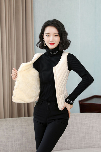 Rudens vilnas sieviešu veste, bieza veste sievietēm, kokvilnas biroja dāmu bezpiedurkņu jaka Sieviešu ziemas virsdrēbes mēteļi