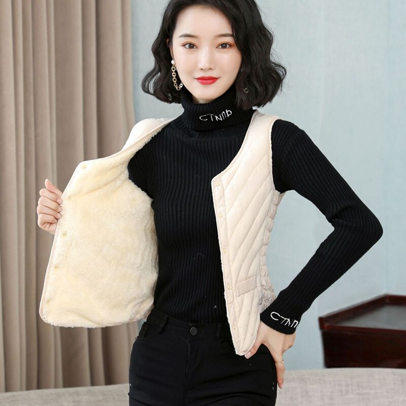 Rudens vilnas sieviešu veste, bieza veste sievietēm, kokvilnas biroja dāmu bezpiedurkņu jaka Sieviešu ziemas virsdrēbes mēteļi