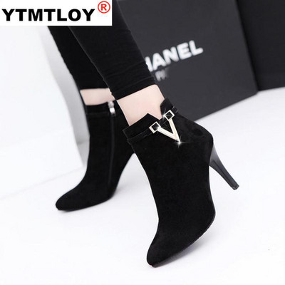 Augsti papēži 9 cm pavasara rudens stileti plāni augsti papēži ar smailiem purngaliem mākslīgās ādas rāvējslēdzēja stils, seksīgi karsti zābaki, potītes sieviešu zābaki