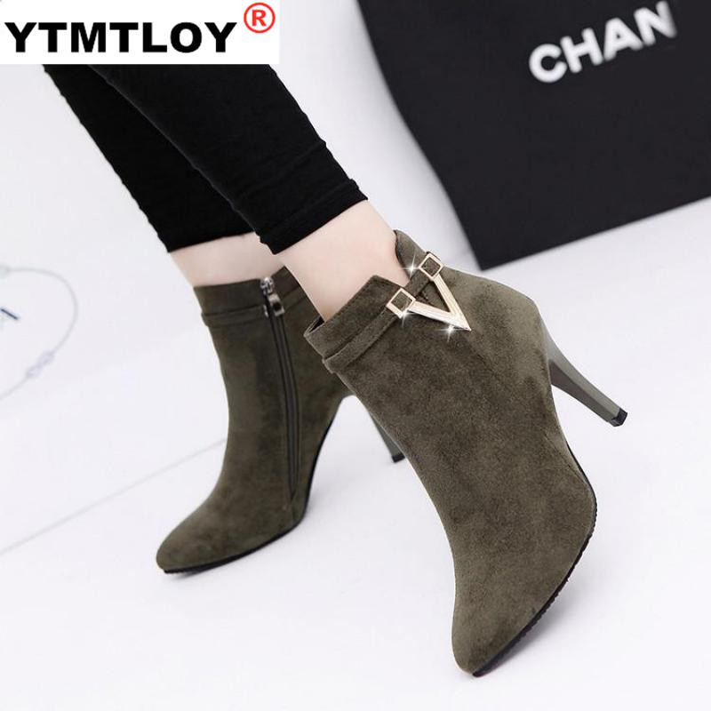 Augsti papēži 9 cm pavasara rudens stileti plāni augsti papēži ar smailiem purngaliem mākslīgās ādas rāvējslēdzēja stils, seksīgi karsti zābaki, potītes sieviešu zābaki