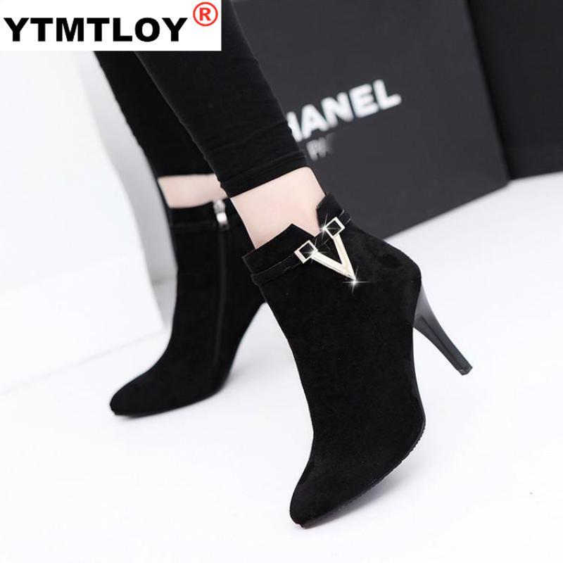 Augsti papēži 9 cm pavasara rudens stileti plāni augsti papēži ar smailiem purngaliem mākslīgās ādas rāvējslēdzēja stils, seksīgi karsti zābaki, potītes sieviešu zābaki