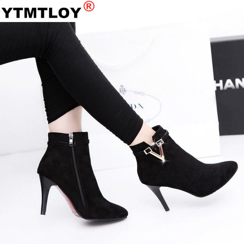 Augsti papēži 9 cm pavasara rudens stileti plāni augsti papēži ar smailiem purngaliem mākslīgās ādas rāvējslēdzēja stils, seksīgi karsti zābaki, potītes sieviešu zābaki