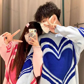 Ljubavni pulover Ženski ulični vintage jednostavni džemperi s okruglim izrezom Puloveri Modna široka ležerna pletena odjeća Ružičaste majice