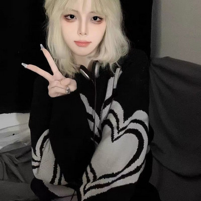 Ljubavni pulover Ženski ulični vintage jednostavni džemperi s okruglim izrezom Puloveri Modna široka ležerna pletena odjeća Ružičaste majice