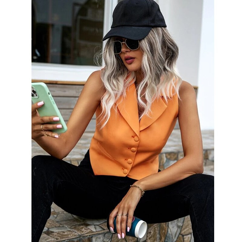 Ljetno žensko odijelo Prsluk Modni ležerni narančasti prsluk Jakna bez rukava Dame Prsluk Odjeća traf