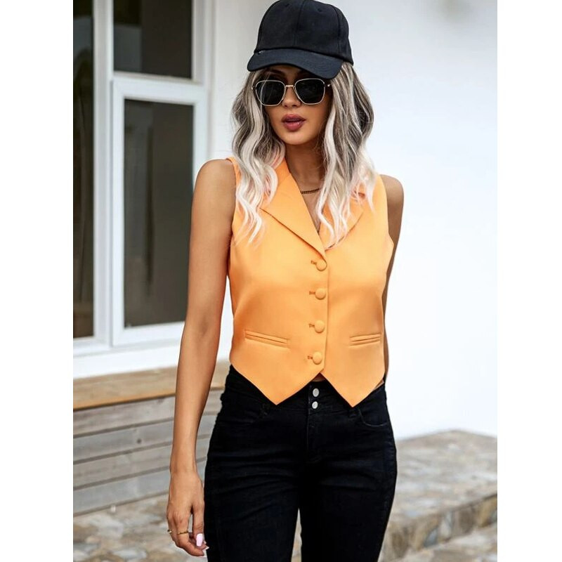Ljetno žensko odijelo Prsluk Modni ležerni narančasti prsluk Jakna bez rukava Dame Prsluk Odjeća traf
