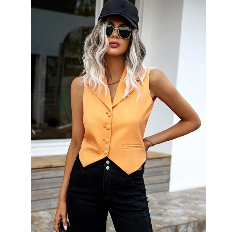 Ljetno žensko odijelo Prsluk Modni ležerni narančasti prsluk Jakna bez rukava Dame Prsluk Odjeća traf