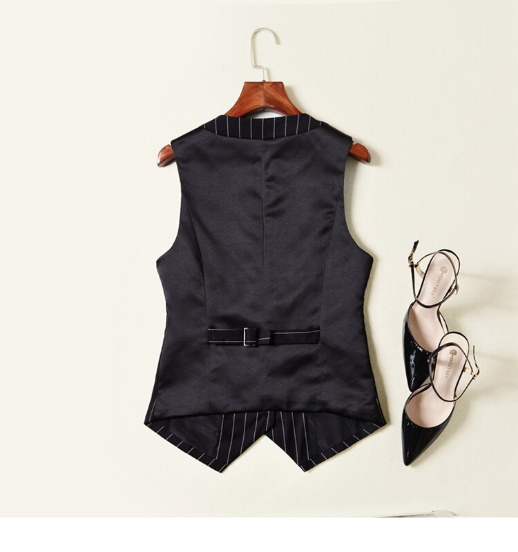 Sieviešu svītrains uzvalks, veste, jaka bez piedurknēm. Sieviešu korejiešu veste, topi Biznesa biroja dāmu darba apģērbi, modes virsdrēbes