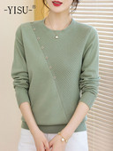 YISU koledžas stilā Sieviešu džemperis ar O veida kakla izgriezumu Trikotāžas džemperis ar garām piedurknēm Sieviešu mīksts Džemperis Ikdienas vienkrāsains sieviešu apģērbs