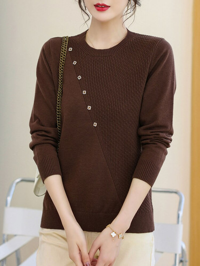 YISU koledžas stilā Sieviešu džemperis ar O veida kakla izgriezumu Trikotāžas džemperis ar garām piedurknēm Sieviešu mīksts Džemperis Ikdienas vienkrāsains sieviešu apģērbs