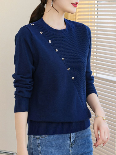 YISU koledžas stilā Sieviešu džemperis ar O veida kakla izgriezumu Trikotāžas džemperis ar garām piedurknēm Sieviešu mīksts Džemperis Ikdienas vienkrāsains sieviešu apģērbs