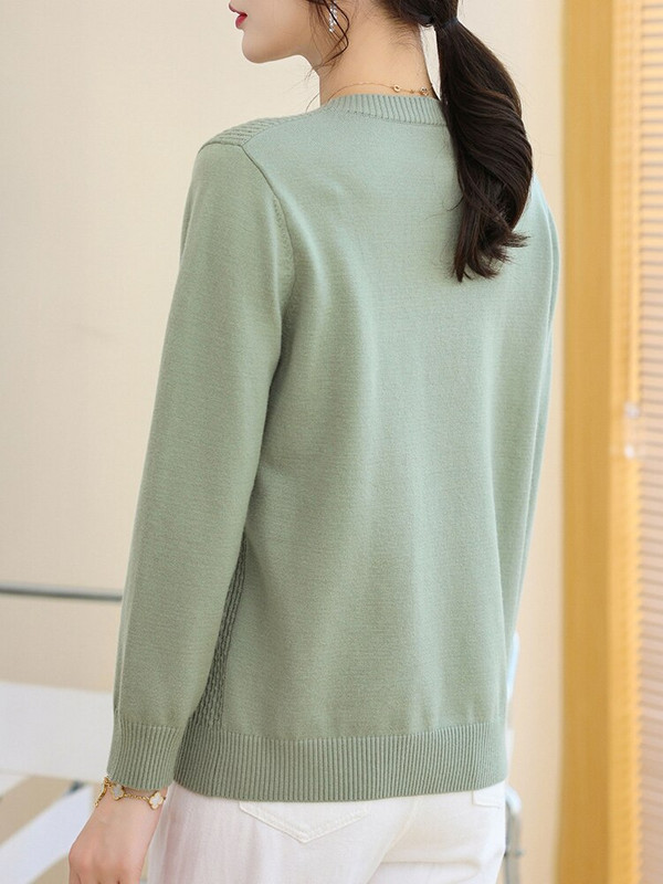 YISU koledžas stilā Sieviešu džemperis ar O veida kakla izgriezumu Trikotāžas džemperis ar garām piedurknēm Sieviešu mīksts Džemperis Ikdienas vienkrāsains sieviešu apģērbs