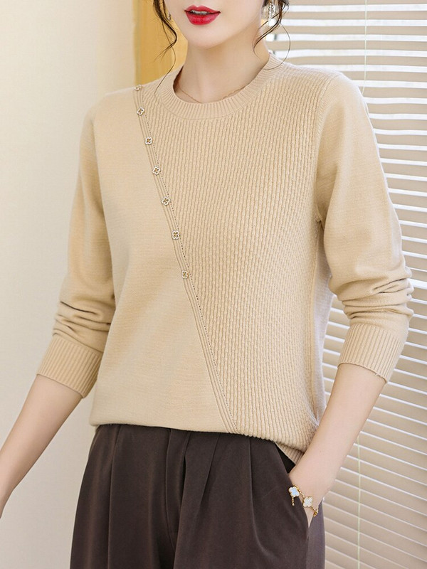 YISU koledžas stilā Sieviešu džemperis ar O veida kakla izgriezumu Trikotāžas džemperis ar garām piedurknēm Sieviešu mīksts Džemperis Ikdienas vienkrāsains sieviešu apģērbs