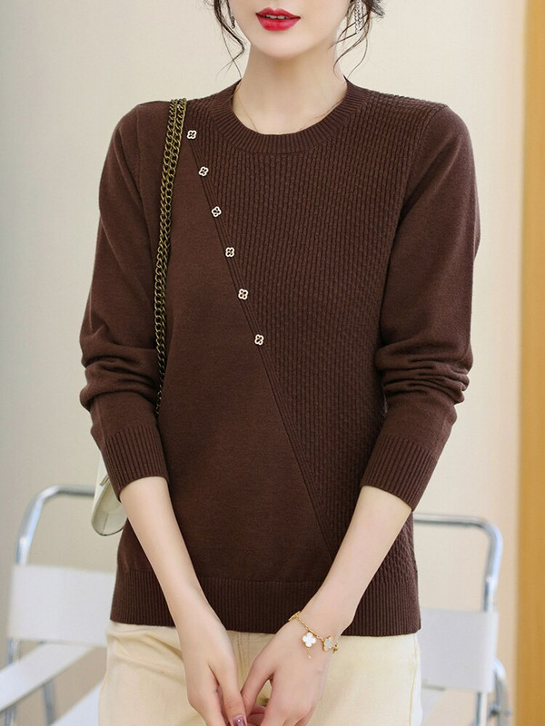 YISU koledžas stilā Sieviešu džemperis ar O veida kakla izgriezumu Trikotāžas džemperis ar garām piedurknēm Sieviešu mīksts Džemperis Ikdienas vienkrāsains sieviešu apģērbs