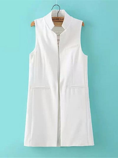 Aelegantmis statīva apkakle Modes melna žakete sieviešu garā veste OL Elegants jaciņš bez piedurknēm Sieviešu mētelis mugurā, šķēlums