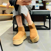 HQF UG 2022, jauns, karsts govs zamšādas, sieviešu, silts plīša oderis ziemas mini potītes platformas sniega zābaki plakani ūdensizturīgi