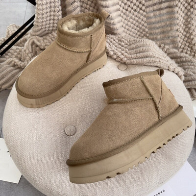 HQF UG 2022, jauns, karsts govs zamšādas, sieviešu, silts plīša oderis ziemas mini potītes platformas sniega zābaki plakani ūdensizturīgi