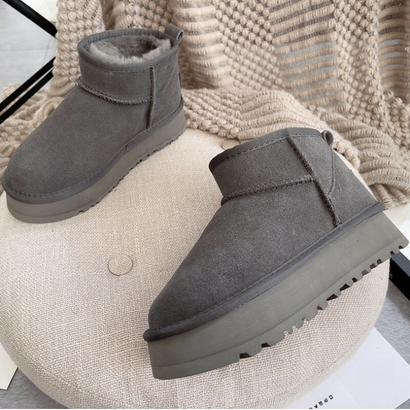 HQF UG 2022, jauns, karsts govs zamšādas, sieviešu, silts plīša oderis ziemas mini potītes platformas sniega zābaki plakani ūdensizturīgi