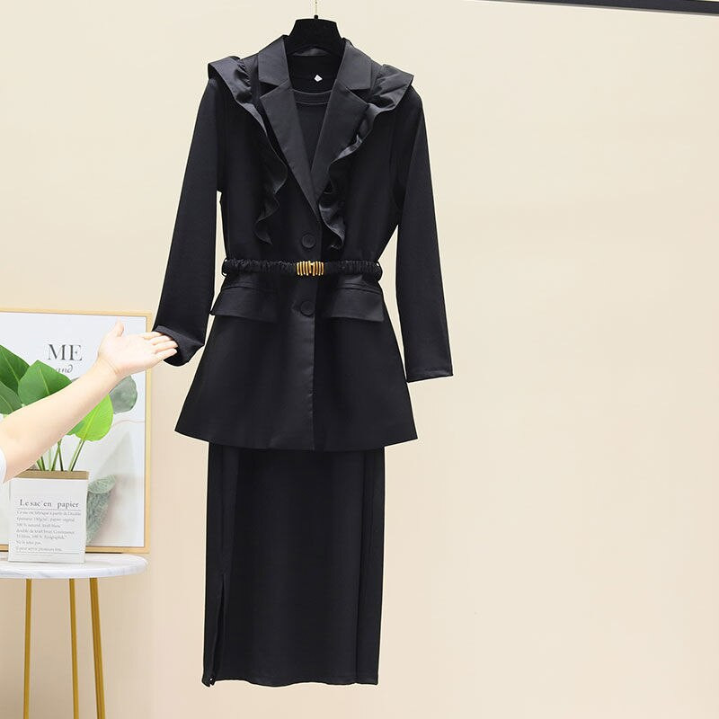 Sieviešu uzvalks, veste, 2022. gada jauns pavasara rudens volāniem elastīga josta, vidēji gara, šaura sieviešu vestes jaka bez piedurknēm