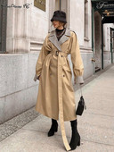 Mnealways 18 rūtainas šuves gara jaka ar vērtnēm Eleganta sieviešu ielas virsdrēbes ar divrindu ielu virsdrēbēm haki krāsas 2022. gada ziemas mēteļi