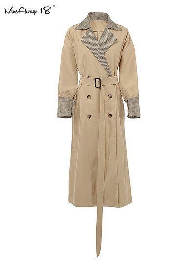 Mnealways 18 rūtainas šuves gara jaka ar vērtnēm Eleganta sieviešu ielas virsdrēbes ar divrindu ielu virsdrēbēm haki krāsas 2022. gada ziemas mēteļi