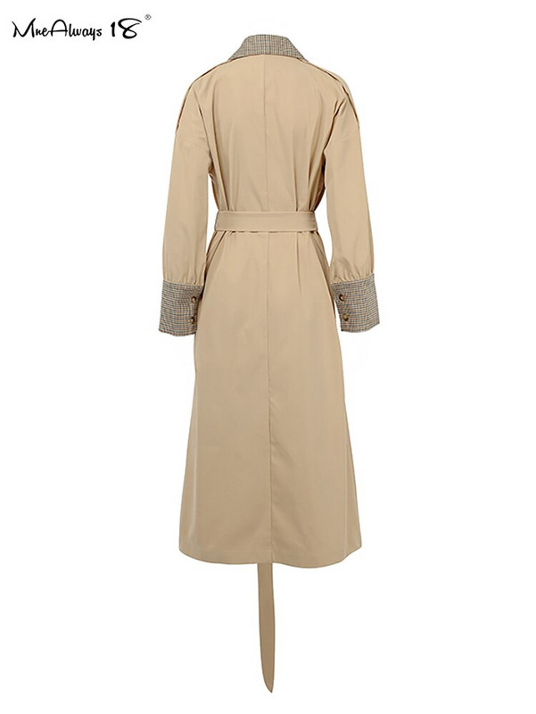 Mnealways 18 rūtainas šuves gara jaka ar vērtnēm Eleganta sieviešu ielas virsdrēbes ar divrindu ielu virsdrēbēm haki krāsas 2022. gada ziemas mēteļi