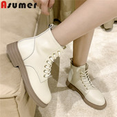 ASUMER INS HOT īstas ādas zābaki Sieviešu šņorzābaki Britu stila puszābaki vienkrāsaini rudens ziemas modes botas