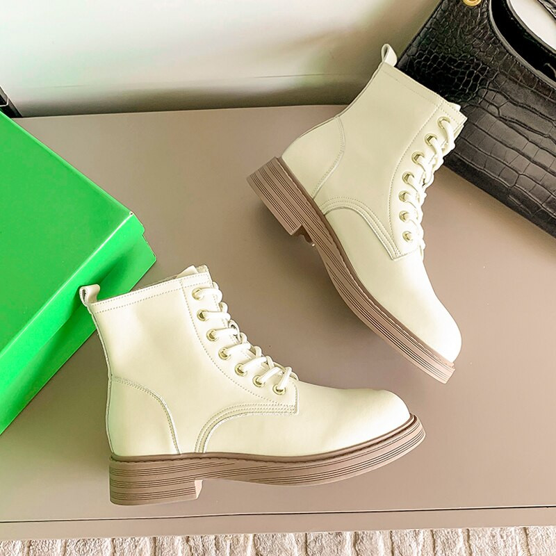 ASUMER INS HOT īstas ādas zābaki Sieviešu šņorzābaki Britu stila puszābaki vienkrāsaini rudens ziemas modes botas