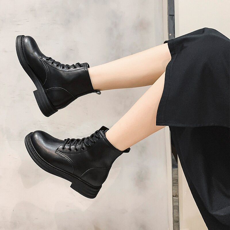 ASUMER INS HOT īstas ādas zābaki Sieviešu šņorzābaki Britu stila puszābaki vienkrāsaini rudens ziemas modes botas