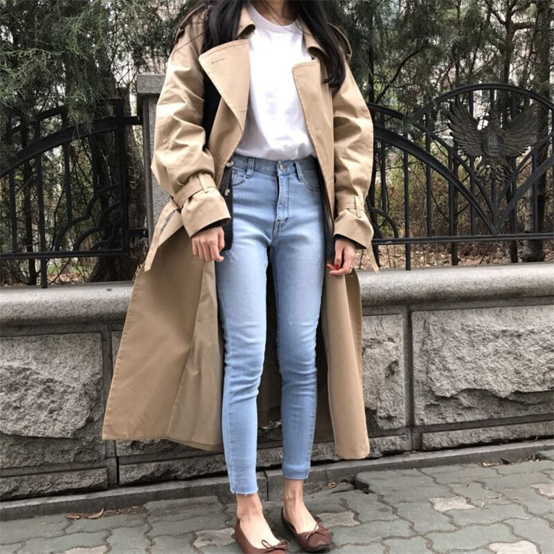 2022. gada jauns rudens haki krāsas garais mētelis Sieviešu brīvs sieviešu vējjakas Modes mēteļi ikdienas virsdrēbes P552