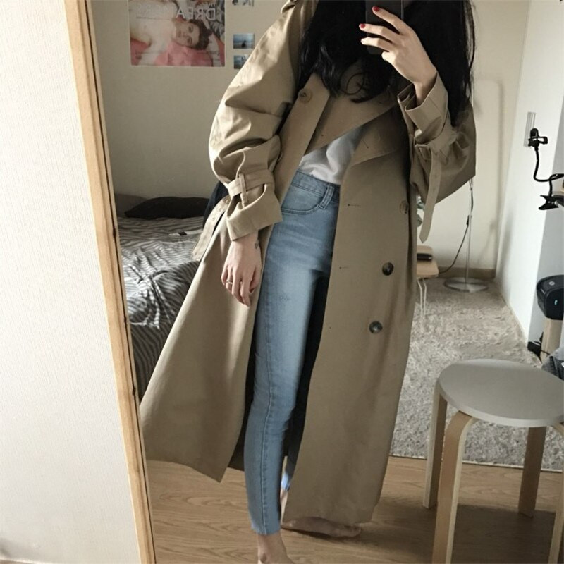 2022. gada jauns rudens haki krāsas garais mētelis Sieviešu brīvs sieviešu vējjakas Modes mēteļi ikdienas virsdrēbes P552