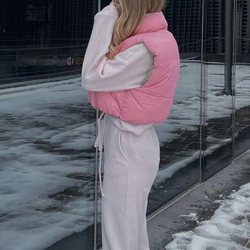 Γυναικείο γιλέκο πάρκα με τσέπες παλτό με κορδόνι αμάνικο ροζ μπουφάν με φερμουάρ Fashion outwear Sweet Vintage Γυναικεία ρούχα στο δρόμο