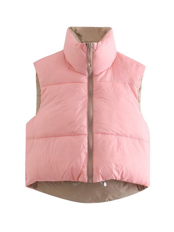Γυναικείο γιλέκο πάρκα με τσέπες παλτό με κορδόνι αμάνικο ροζ μπουφάν με φερμουάρ Fashion outwear Sweet Vintage Γυναικεία ρούχα στο δρόμο