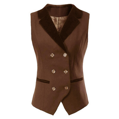 Žensko odijelo, prsluk na preklop, poslovni uredski radni prsluk bez rukava s dvostrukim kopčanjem