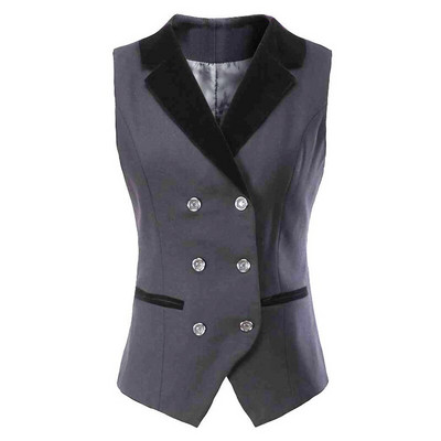 Žensko odijelo, prsluk na preklop, poslovni uredski radni prsluk bez rukava s dvostrukim kopčanjem