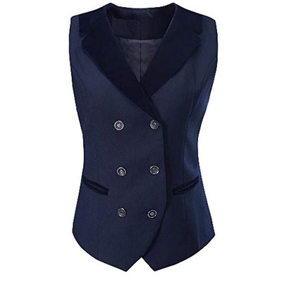 Žensko odijelo, prsluk na preklop, poslovni uredski radni prsluk bez rukava s dvostrukim kopčanjem