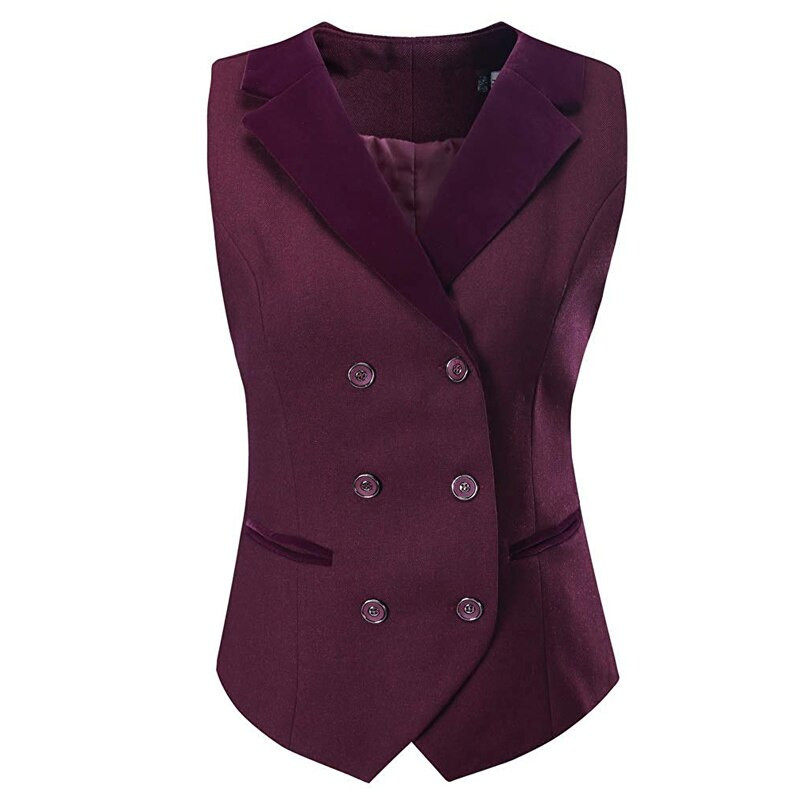 Žensko odijelo, prsluk na preklop, poslovni uredski radni prsluk bez rukava s dvostrukim kopčanjem