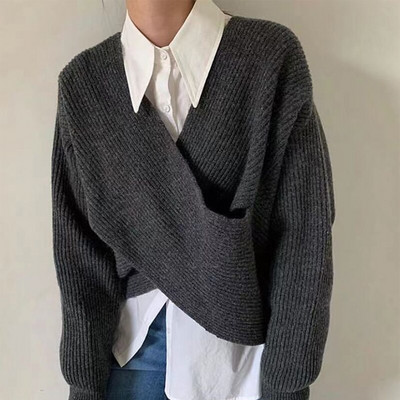 V-veida kakla izgriezuma džemperis, minimālisma apgriezts tops, var valkāt ārā rudens un ziemas vairumtirdzniecībā