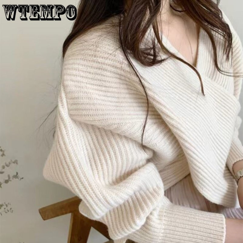 V-veida kakla izgriezuma džemperis, minimālisma apgriezts tops, var valkāt ārā rudens un ziemas vairumtirdzniecībā