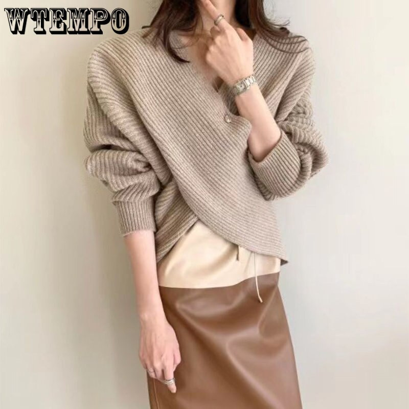 V-veida kakla izgriezuma džemperis, minimālisma apgriezts tops, var valkāt ārā rudens un ziemas vairumtirdzniecībā