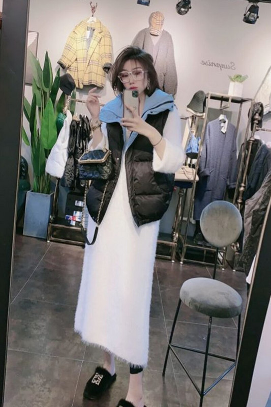 2022 UUS talvine 100% naaritsast kašmiirist V-kaelusega kampsun Naiste avar suur valge kohev angoora pehme kleit JN010