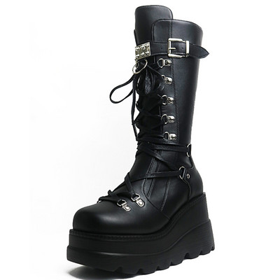 Νέες γοτθικές μπότες Γυναικείες Wedges Ψηλοτάκουνα Παπούτσια Πλατφόρμα Φερμουάρ Αστραγάλου Πριτσίνια Στρογγυλά Γυναικεία Φθινοπωρινά Χειμώνα Cool Punk Μποτάκια Γυναικεία