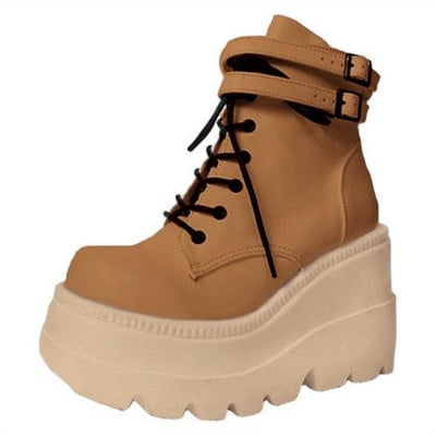 Σχέδιο μάρκας 2021 Plus Size 43 Πλατφόρμα Ψηλά τακούνια Cosplay Μόδα Φθινοπωρινό Χειμώνα Wedges Παπούτσια Γυναικείες μπότες PU