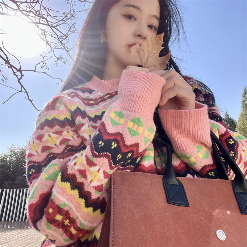 Jauni modes topi, 2022. gada sieviešu retro džemperu džemperi ar biezām svītrām, rudens ziemas brīvi adīti džemperi