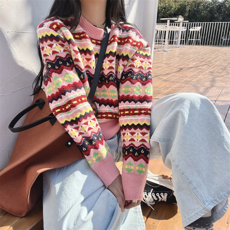 Jauni modes topi, 2022. gada sieviešu retro džemperu džemperi ar biezām svītrām, rudens ziemas brīvi adīti džemperi