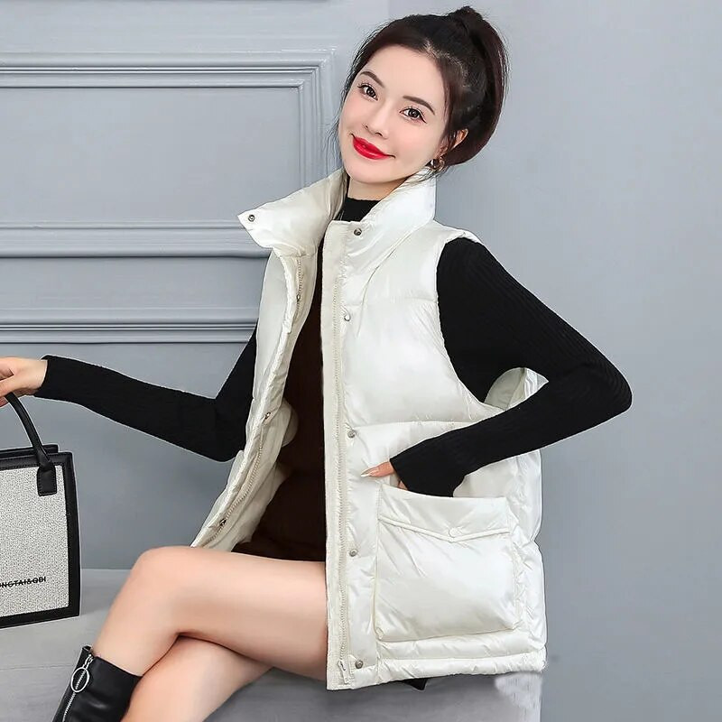 Ženski donji pamučni kaput prsluk 2021. Nova korejska verzija Široka vanjska odjeća Prsluk s stojećim ovratnikom bez rukava Ženska jakna