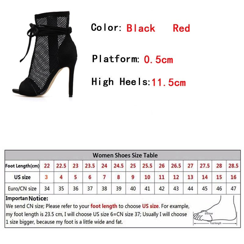Proljeće jesen Nove seksi mrežaste gležnjače Sandale Ženske visoke potpetice Modne ženske cipele na vezivanje s patentnim zatvaračem