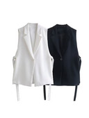 PB&ZA 2158878 Γυναικεία 2022 καλοκαίρι New Fashion Δίχρωμο γιλέκο με σκίσιμο Vintage Αμάνικο Γυναικείο Γιλέκο Παλτό Chic Tops 2158/878